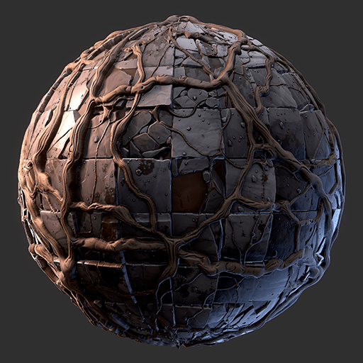 树根缠绕破损地板砖块（卡通风格化）.sbs