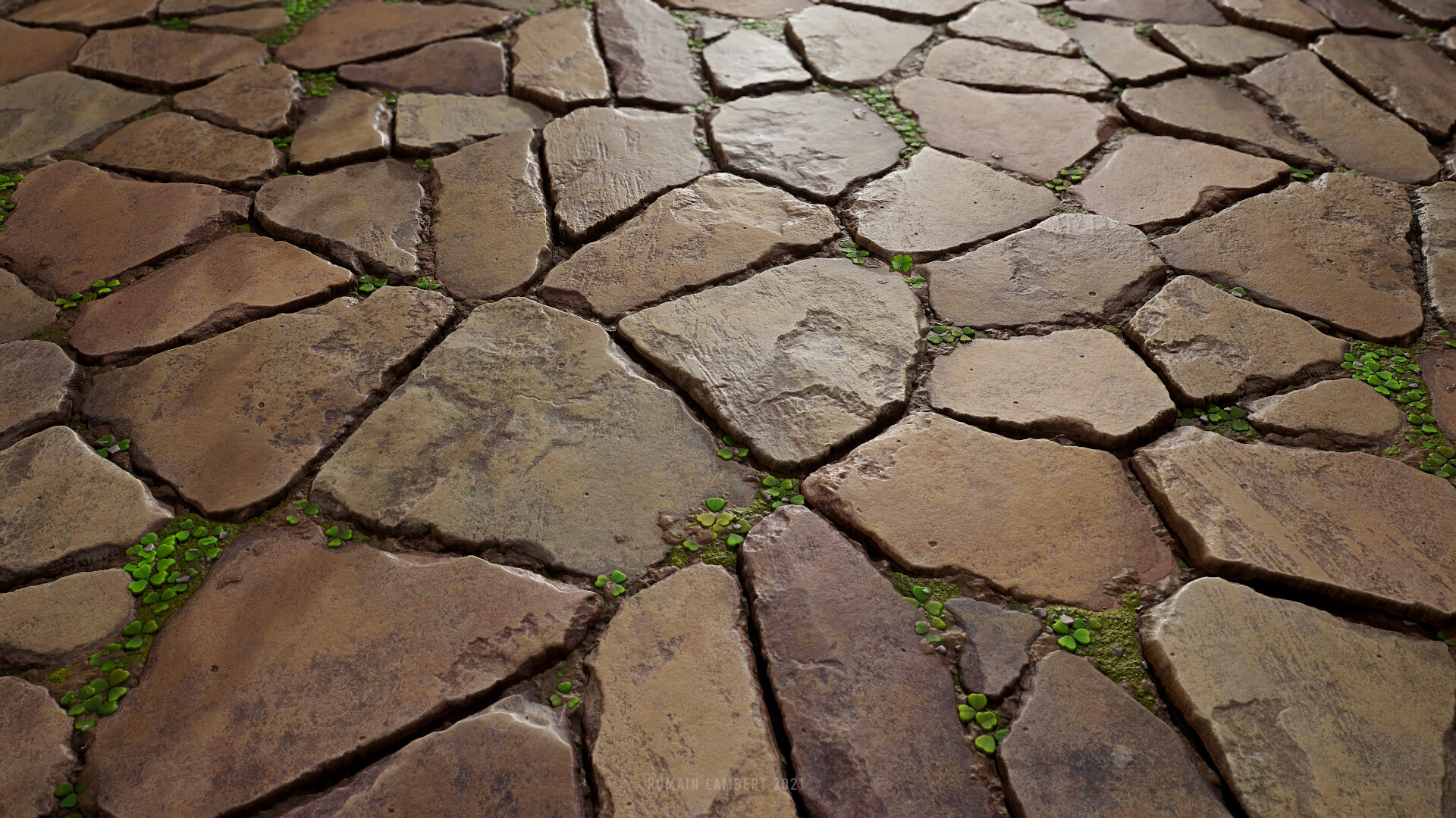 碎裂地砖缝隙长草地面（写实）.sbs